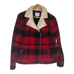 Women Hunter Plaid  Sherpa Women’s Jean Jacket Coat  Size Large  Cozy & Stylish